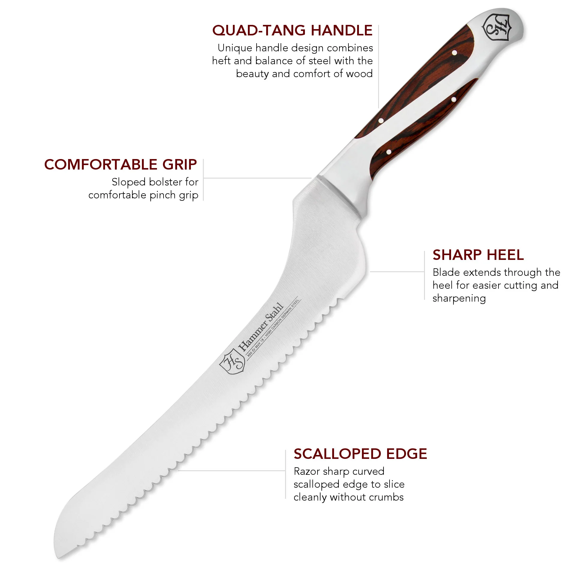 Hammer Stahl 9" Offset Bread Knife - Image 3